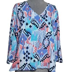 Cotton Blend V Neck Embellished Neckline Top Size XL